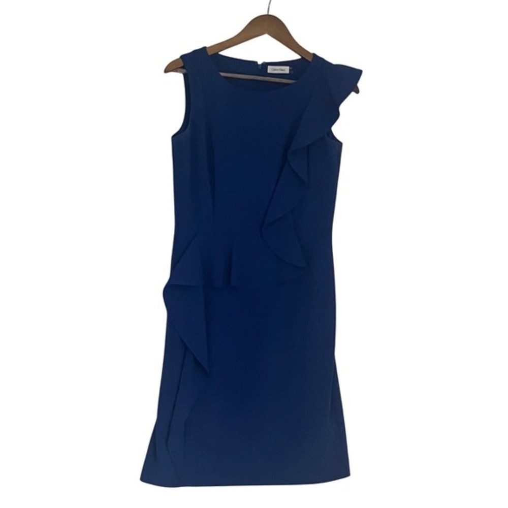 Calvin Klein Royal Blue‎ Ruffle Sheath Dress Fits S - Picture 2 of 9